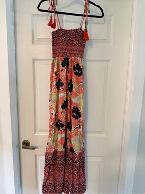 Maaji Coral and Black Floral Maxi Dress size M